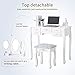 mecor Makeup Vanity with 4Drawers,Vanity Table Set w/Round Mirror Girls Women Wood Dressing Table Cushioned Stool Bedroom Furniture White