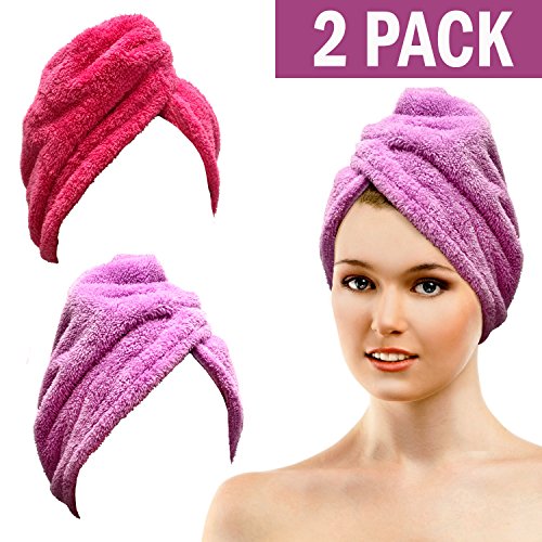 Bath Blossom Microfiber Hair Towel - Fast Drying Hair Wrap Turban Cap Style ( 2 Pack ) For Women and Children