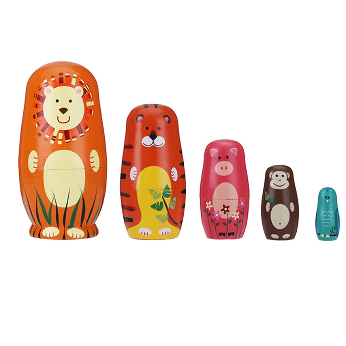 LEOP 5Pcs Russian Nesting Dolls, Cute Matryoshka Wooden Stacking Nested Set Toys, Educational Learning Kids Toys for Birthday, Home Decorations