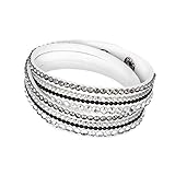 Beautiful Bead Women New Fashion Genuine Leather Wrap Multilayer Rhinestones Hot Fix Bracelet-White