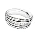 Beautiful Bead Women New Fashion Genuine Leather Wrap Multilayer Rhinestones Hot Fix Bracelet-White
