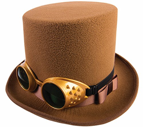 Steampunk Brown Top Hat with Gold Goggles
