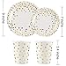 ALINK 150PCS Gold and White Disposable Paper Plates Cups Set, 50 Dinner Plates, 50 Salad/Dessert Plates, 50 9 oz Cups for Birthday Party, Wedding, Thanksgiving, Christmas, Bridal/Baby Shower Holiday