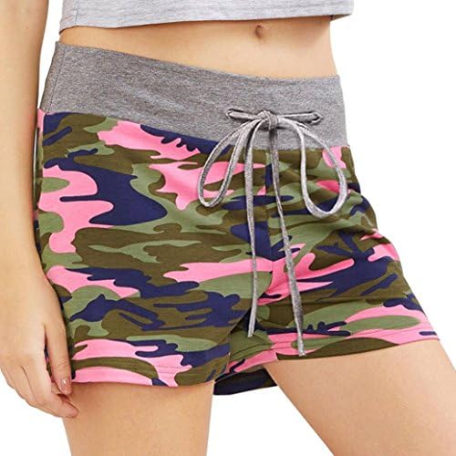 Women Short,Kstare Women's Camouflage Yoga Workout Drawstring Casual Sport Shorts (Pink, L)