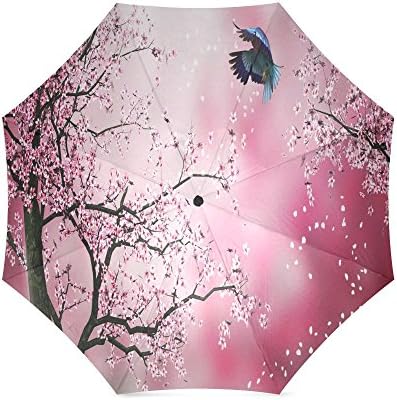 Beautiful Cherry Blossom Tree, Sakura Flower Pattern Custom Folding Portable Outdoor Rain /Sun Umbrella Beach Travel Shade Sunscreen For Women/Men