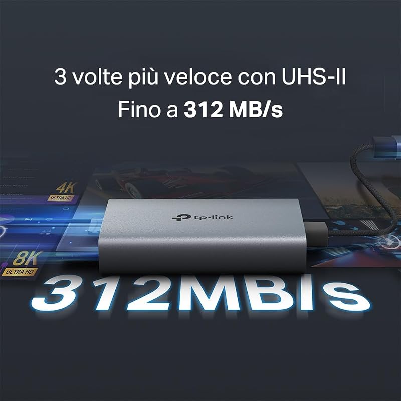 UA440C UHS-II Lettore di Schede SD/microSD 4.0, USB 3.0 Type-C Velocità fino a 5 Gbps, Lettura/Scrittura Simultanea, Compatibile con Mac OS, Windows, iPadOS, iOS, Android, Linux OS e Chrome OS