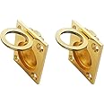 QCAA Solid Brass Flush Ring Pull, 36.5 x45 mm, Polished Brass US3, Made in Taiwan, 2 Pack