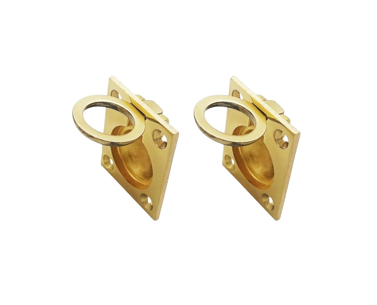 QCAA Solid Brass Flush Ring Pull, 36.5 x45 mm, Polished Brass US3, Made in Taiwan, 2 Pack