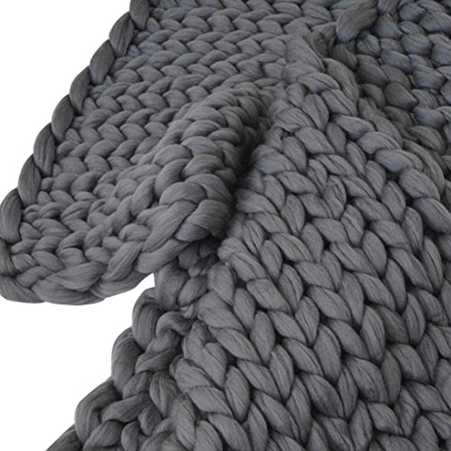 Clearance Yarn Blanket,80x100cm Hand Chunky Knitted Blanket Thick Wool Bulky Knit Throw for Sofa Bed (Dark Gray) - Thumbnail 4
