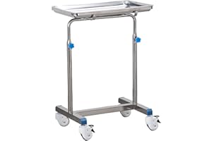 Mayo Adjustable Tray Steel Premium Instrument Stand with Universal Wheels, Height Adjustable Stainless Steel Rolling Desktop 