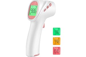 VIPROUD Forehead Thermometer for Adults, Kids & Babies, No-Touch Digital Thermometer with LCD Backlight Display, Fever Alarm and 1s Instant Reading - Pink