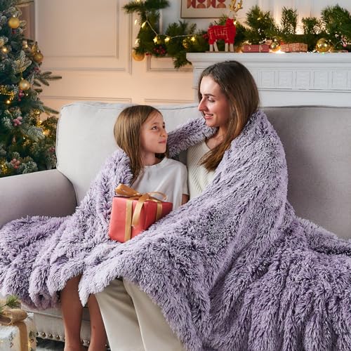GONAAP Fuzzy Faux Fur Throw Blanket Frosty Purple Super Soft Cozy Plush Fuzzy Shaggy Blanket for Couch Sofa Bed (Frosty Purple, Throw(50