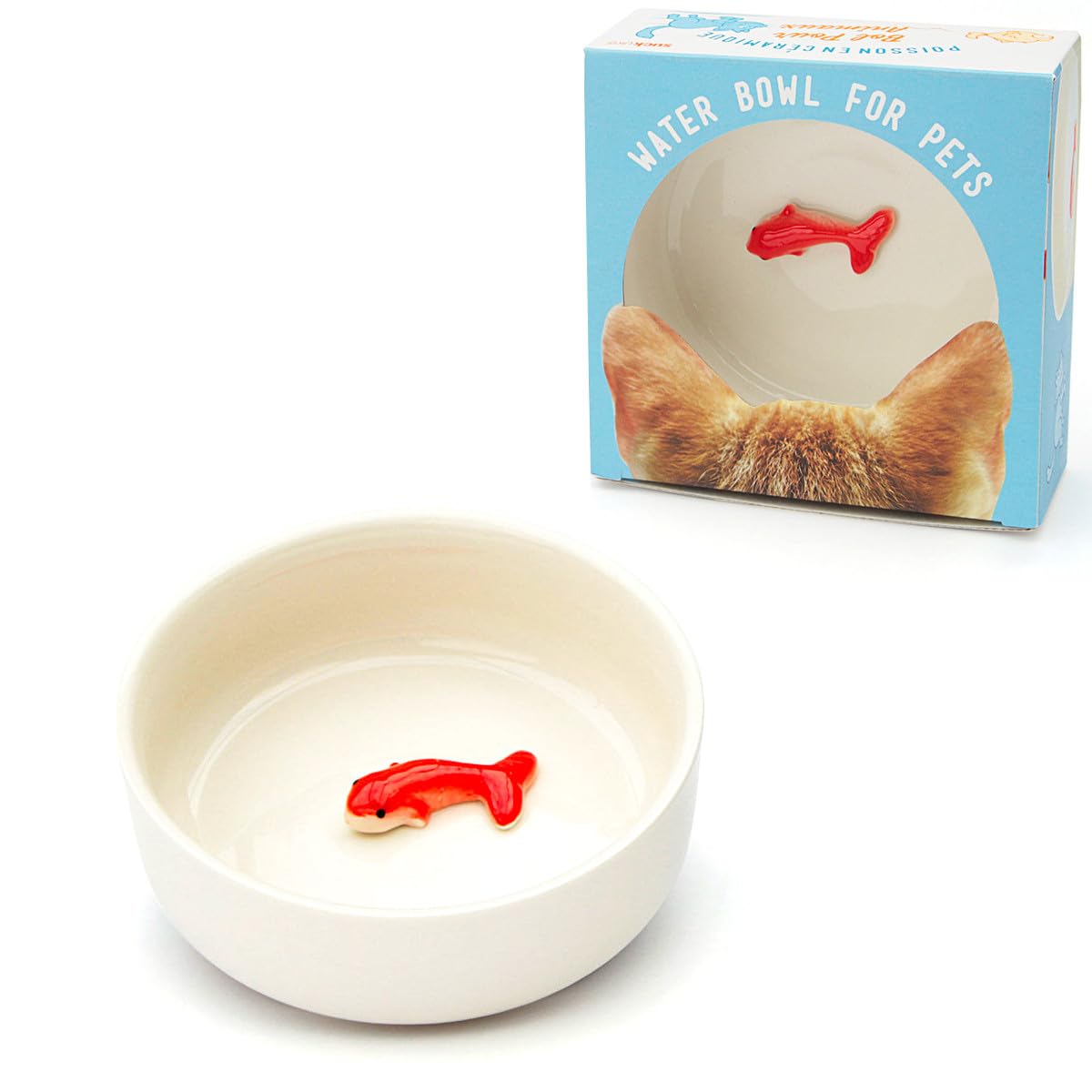 Suck UK Cat Bowls | Fish Bowl | Cat Water Bowl | Funny Animal Accessories | Ceramic Dish | Novelty Pet Supplies | Pets Prank Gift | Animal Owner Gifts | 3D Hand Painted Goldfish | Pet Humor - White