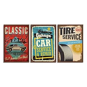 Framed Canvas Wall Art for Living Room, Bedroom Vintage Garage Canvas Prints for Home Decoration Ready to Hanging - 16"x24"x3 Panels