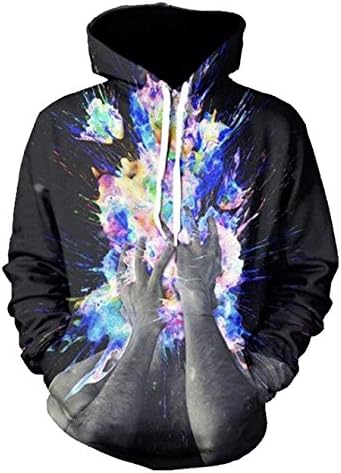 Oberora Mens Fashion 3d Graffiti Print Pullover Hoodies Sweatshirts Black US-2XL