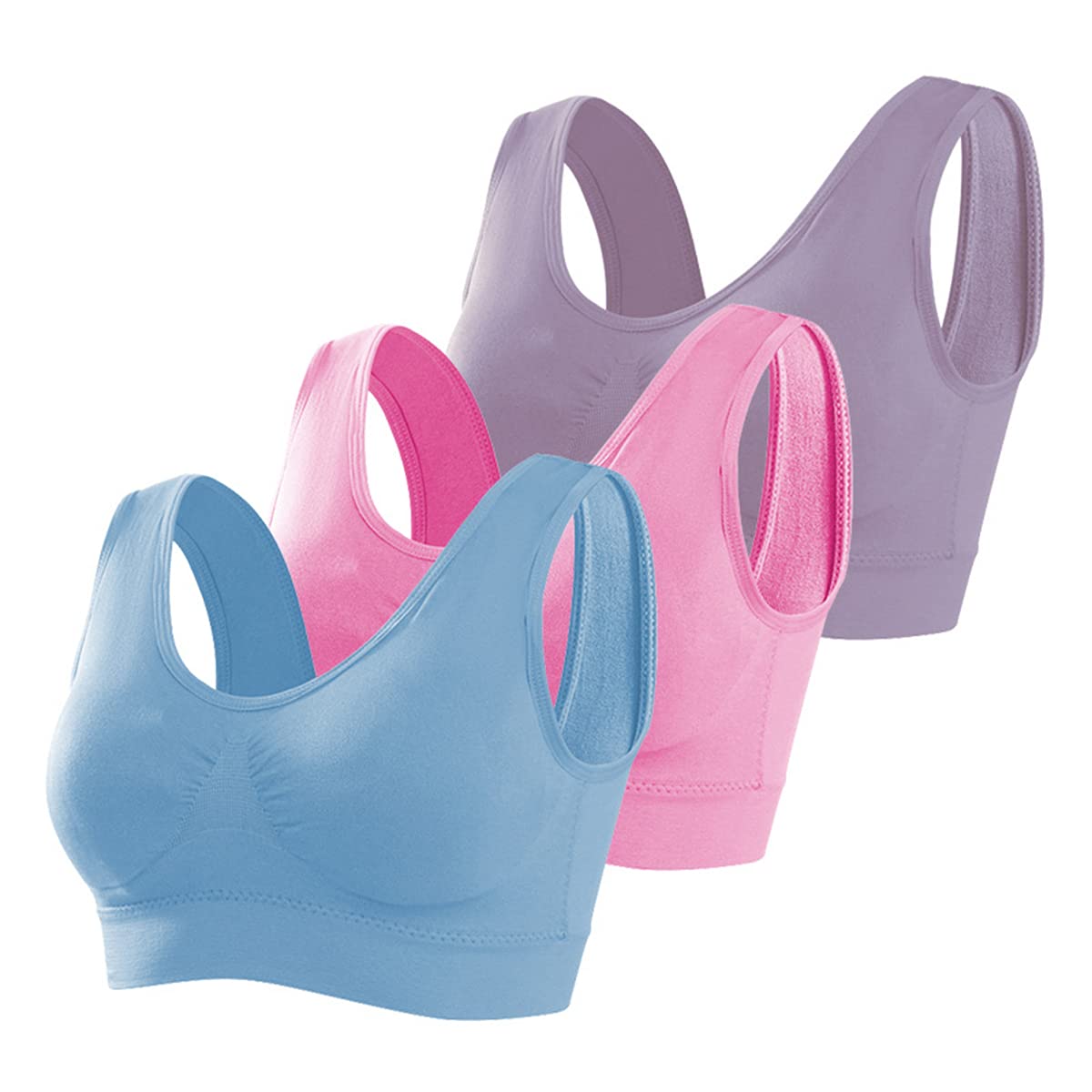 Manxing 3 Pack Seamless Sports Bra Comfort Everyday Bra Wireless Bra Sports with Removable Pads Bralettes for Women