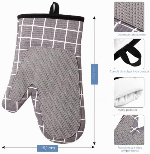Luvas de Forno, Luvas de Forno, Luvas de Silicone e Algodão, Resistência ao Calor, um par, Design de Silicone Antiderrapante, para Confeção, Cozinha, Churrasco, Micro-ondas, Grelhador (Cinzento) — foto 2 de 6