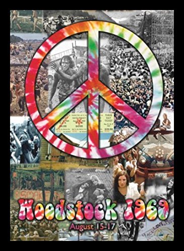 Black Framed Woodstock & Peace Sign Collage 20X16 Art Print