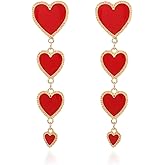 QUPENGXU Delicate Red Love Heart Valentines Day Earrings Unique Long Drop Dangle Earrings For Women