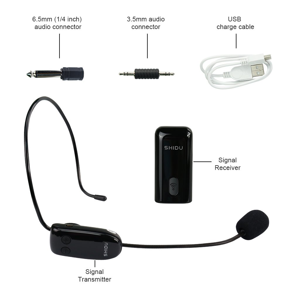 Zoweetek SHIDU UHF Wireless Microphone 2-in-1 Headworn and Handheld for Voice Amplifier, Speaker and Any AUX Audio Devices (AUS-ZW-SDMIC01)
