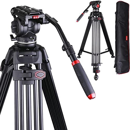 Professional Video Tripod 72 Inch Heavy Duty, 360 Degree Fluid Head and