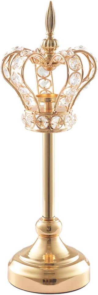 Flykee Tea Light Holders,High Stand Tealight Candle Holder Stand Golden Crown Wedding Birthday Gift Ornaments Home Decorations (M)
