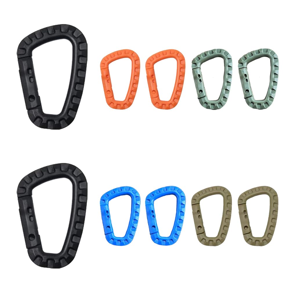 10 PCS Tactical Carabiner Clip Multicolour Plastic Carabiner Hooks High Strength D Shape Keychain Clips Mountaineering Buckle for Backpack Outdoor Climbing Hiking Traveling