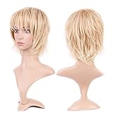 Synthetic Wig with Bang Blonde Japanese Kanekalon Fiber 12 Styles Heat Resistant Full Wig Short Hair Full Head 4.5'' / 4.5 inch+Stretchable Elastic Wig Net for Women,Light Ash Blonde