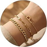 iBestgol 14K Gold Plated Bracelets for Women, A–Z Initial Charm Bangles Jewelry Set, Elegant Gold Accessories, Friendship Bracelet Gifts for Mom