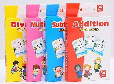 BabyGo Teach Multiplication Subtraction Division Addition Learning Education Flash Cards Set of 4 (36 Cards Each)