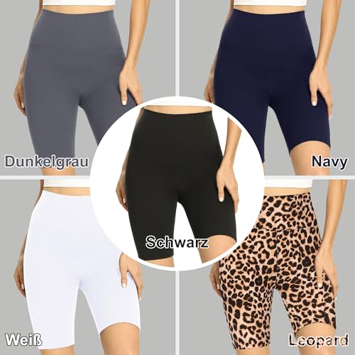 HIPOWER Pack of 2 Women's Cycling Shorts, High Waist Short Sports Shorts, Tights, Hiking Trousers, Opaque Underpants, Tummy Control Summer Outfits, Leggings, Gym, Yoga