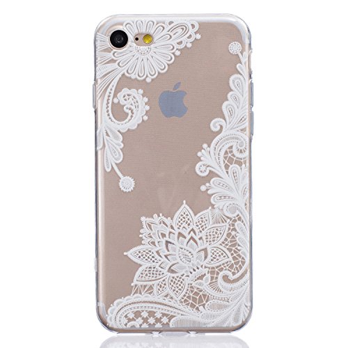 iPhone 7 Case, 3Cworld Ultra Thin Clear Art Pattern Crystal Gel TPU Rubber Flexible Slim Skin Soft Case for iPhone 7 - 6 Patterns (Floral - White)