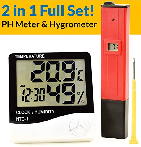 Hygrometer & PH Meter Bundle by Joyous - PH Digital Water Tester for Household Drinking Water, Swimming Pools & More - Humidity Monitor & Thermometer