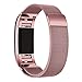 AutumnFall Milanese Stainless Steel Watch Band Strap Bracelet + HD Film for Fitbit Charge 2 (Pink)