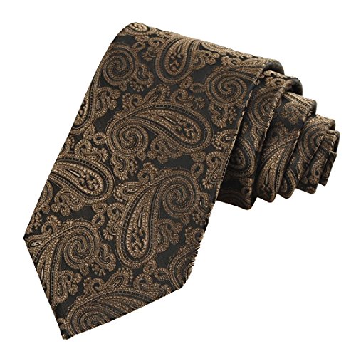 Mens Brown Paisley Jacquard Woven Tie Necktie Cravat