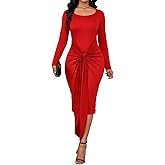 ENOPINK Fall Bodycon Dresses for Women 2026 Spring Long Sleeve Midi Dress Square Neck Party Club Wrap Long Dress