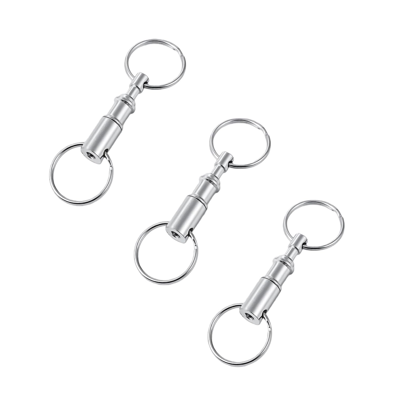 ericotry Detachable Pull Apart Silver Key Rings Keychains-Heavy Duty Dual Key Ring Pull Apart Snap Lock Holder with Split Rings (3 Pack)