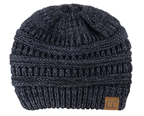 C.C BeanieTail Soft Stretch Cable Knit Messy High Bun Ponytail Beanie Hat - Image 5