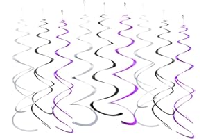 MOWO Purple Black and Silver Foil Swirl Hanging Decoration Streamer for Birthday Graduation Wedding Party Supplies, Pack of 21