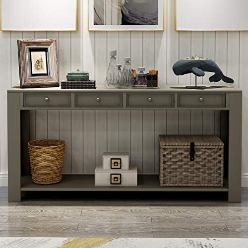 Rhomtree 64" Rustic Console Table for Entryway Wood Sofa Side Table with Drawer and Shelf Storage for Hallway Accent Occasional Table Home Living Room Furniture (Grey)