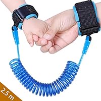 KOMIWOO Baby Child Anti Lost Safety Wrist Link Harness Strap Rope Backpack Leash Walking Hand Belt Band Wristband for Toddlers, Kids(2.5m Blue)