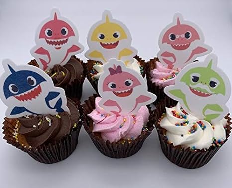 Precut Baby Shark Family Cupcake Toppers Edible Cake Decorations