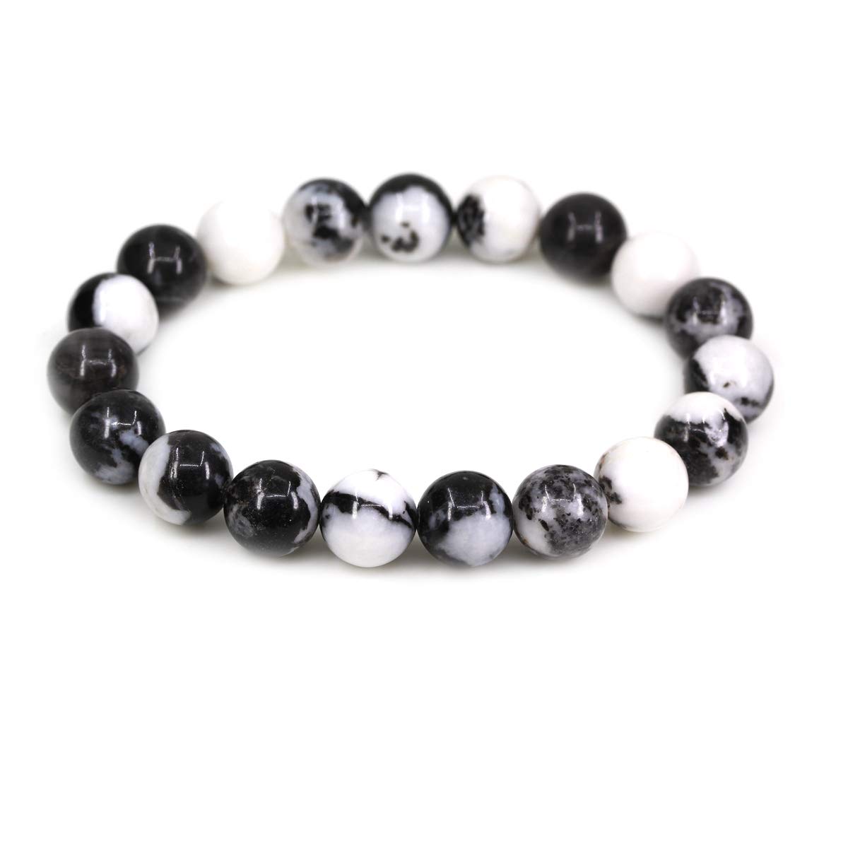 CHENYUE Natural Zebra Jasper Gemstone 10mm Round Beads Stretch Bracelet 7" Unisex โ image 1