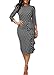 Mystry Zone Women's Sexy Bodycon 3/4 Sleeve Polka Dot Ruffles Evening Party Pencil Midi Dress