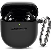 Silicone Case for Bose QuietComfort Earbuds II (2022) &amp; QuietComfort Ultra Case (2023), Shockproof Protective Cover for Bose Earbuds Accessories with Keychain for Men Women (Black)