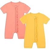 JunNeng Baby Boy Girl Pajamas 2 Pack Rayon from Bamboo Summer Sleeper Infant Short Sleeve Zipper Footless One-piece Romper