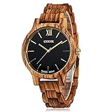 CUCOL Men's Zebrawood Swiss Quartz Movement Minimalist Wooden Watches