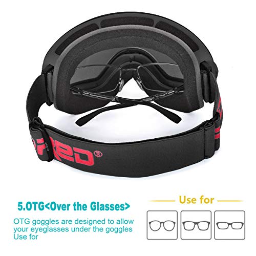 Soared Ski Snowboard Goggles Winter Snow Glasses Double-Layer Spherical Lenses UV400 Anti-Fog OTG Eyewear for Men Women Grey - Thumbnail 4