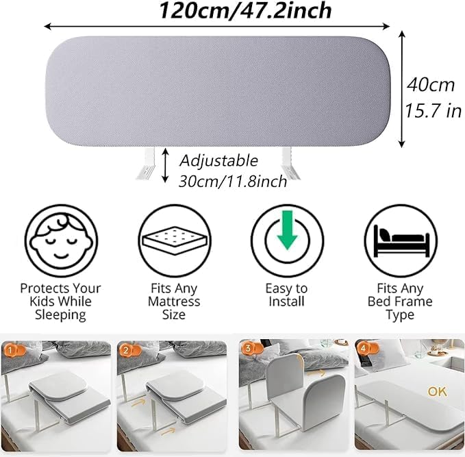 Foldable Crib Rail Guard,Toddler Bed Rails Guard,Universal Baby & Children Bed Rail,Upgrade Reinforced Safety Bed Fence Protector Rail for Cribs, Twin, Double, Full Size Queen & King Bed (70 Inch)