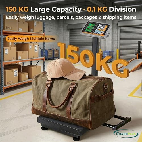 HavenPlus Computing Digital Scale with KG Price Calculator, High-Definition Display, Foldable, Black, for Luggage, Package & Shipping